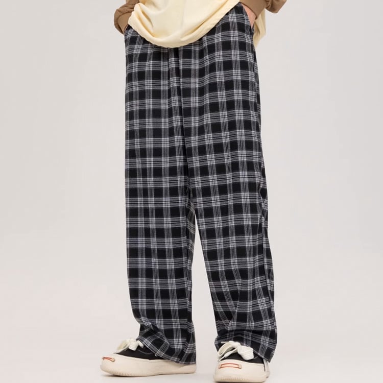 ★CONTRAST PLAID STRAIGHT LEG CASUAL PANTS（unisex)　　　A0795