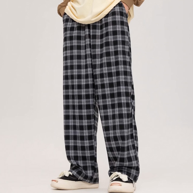 ★CONTRAST PLAID STRAIGHT LEG CASUAL PANTS(unisex) A0795