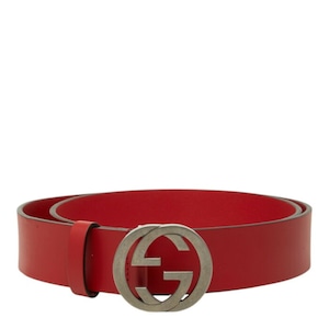 グッチ インターロッキングG ベルト レザーベルト ロゴバックル サイズ95・38 546389 レッド レザー メンズ GUCCI 中古
