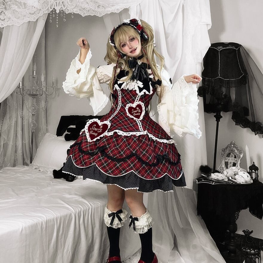 キラキラ アイドル衣装 セットアップ フルセット カチューシャ 半袖ワンピース リボン チェック柄 デビュー衣装 地下アイドル ライブ衣装