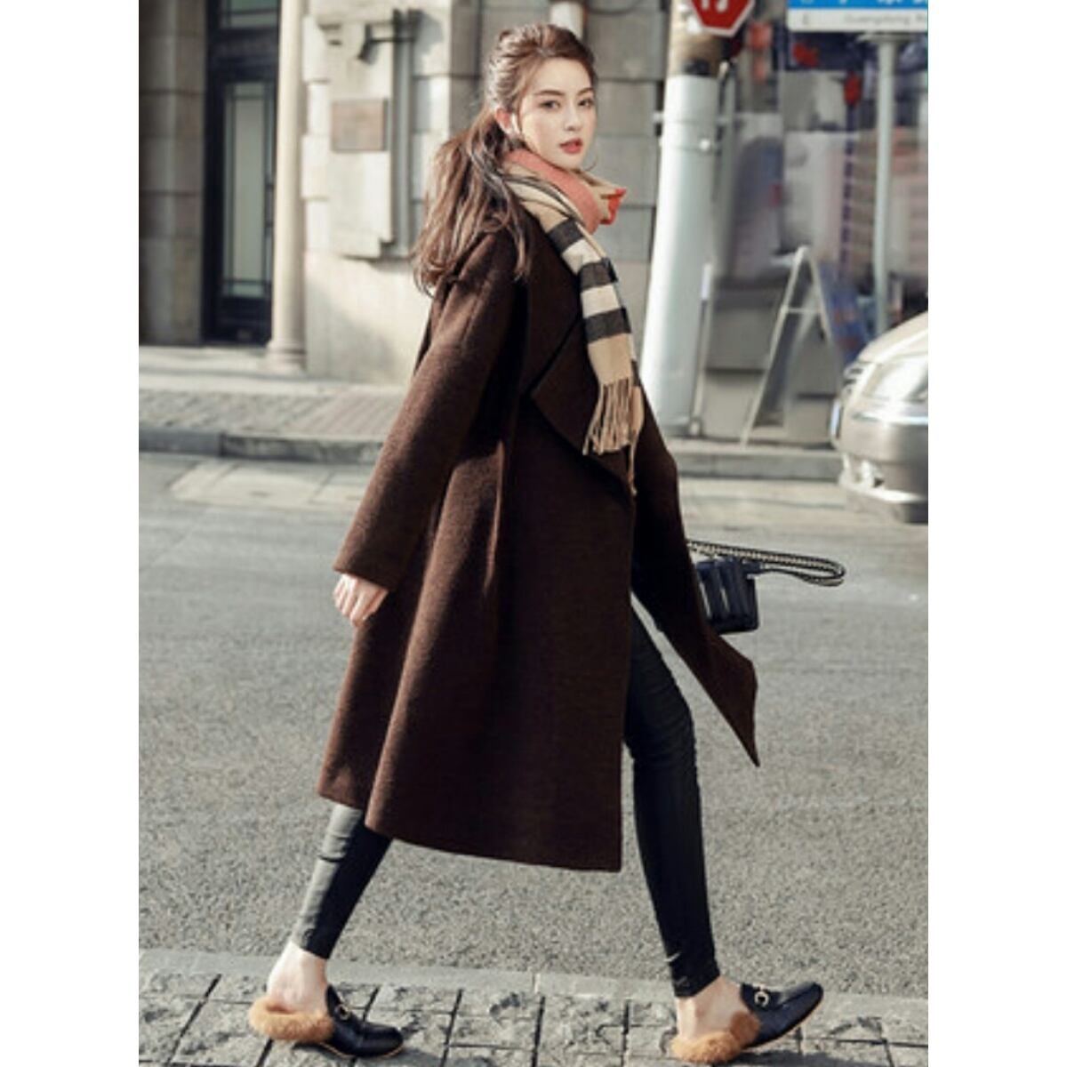 美品✨シビラ ロングコート ストール付き アシンメトリー シルク ウール 茶色 ブジョリシルクウール手織りショール｜マライカ公式通販