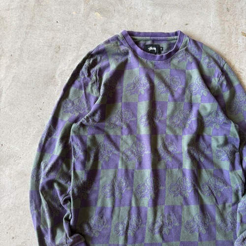 STUSSY / rose design knit ls T-shirt size M
