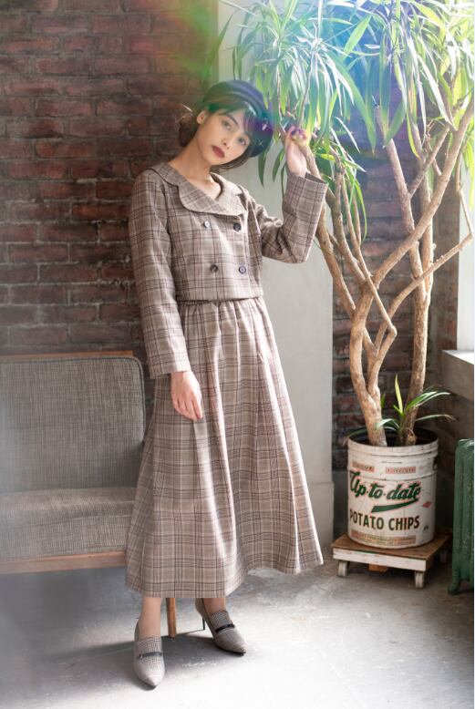 セットアップ British Jacket Long Skirt Dress 英国風ショート丈ジャケット ロングスカート Anshe