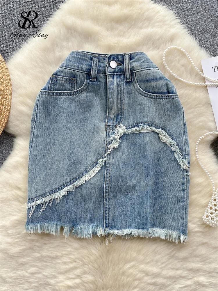 Sing補強-女性のデニムタッセルミニスカート、スリムヴィンテージボディコン、パッチワークのベーシック、シックなストリートウェア、ホットファッション、ins_114