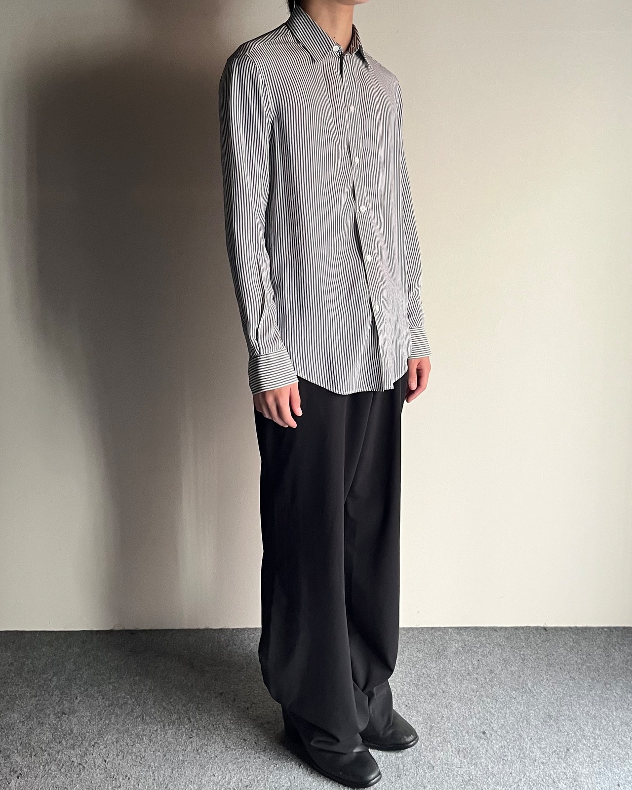 【CELINE】basic stripe compact silk shirt