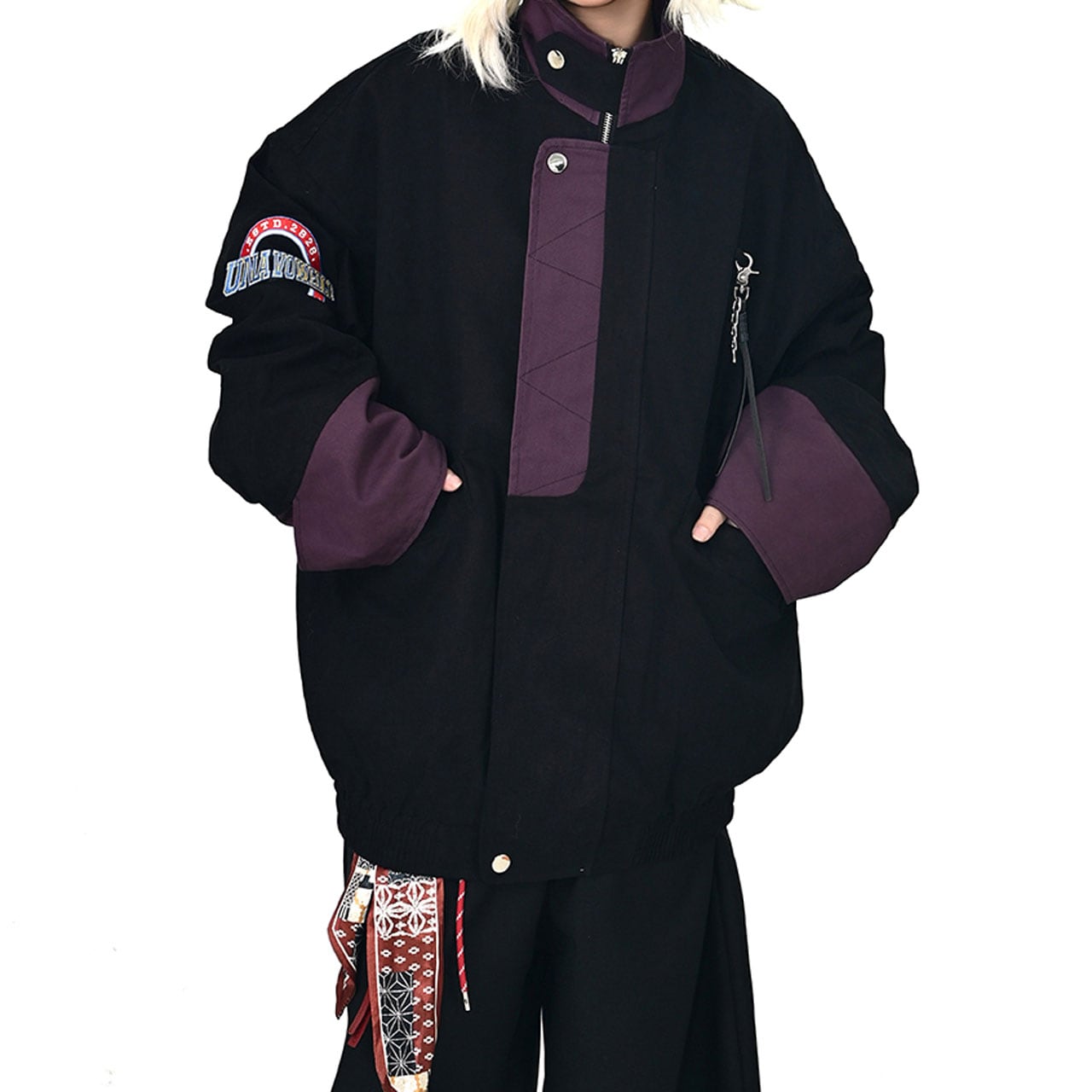 バイカラーパッチハイネックブルゾン R01133