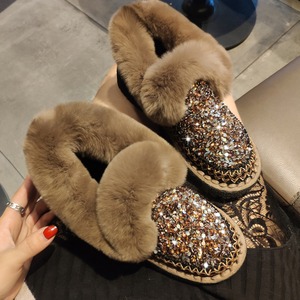 winter rhinestone fur-lined flat snow boots ＜s1420＞