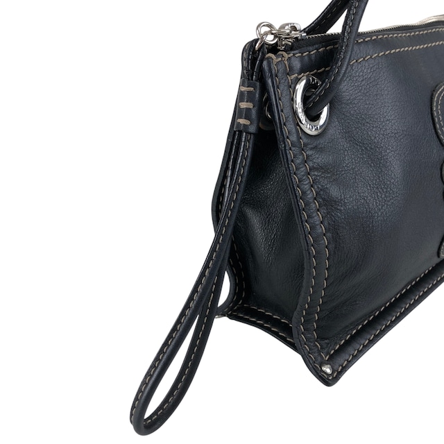 LOEWE ロエベ ショルダーバッグ ブラック アナグラム ステッチ レザー vintage ヴィンテージ オールド ugpzsh
