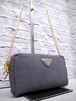 ◆PRADA プラダ CANAPA カナパ コーティングキャンバス クロスボディ チェーンストラップ ショルダー バッグ カメラ バッグ ポーチ 灰x金◆