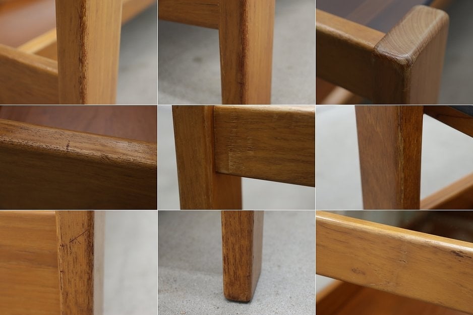 ヴィンテージ チーク無垢材 ガラス センターテーブル モダン 北欧