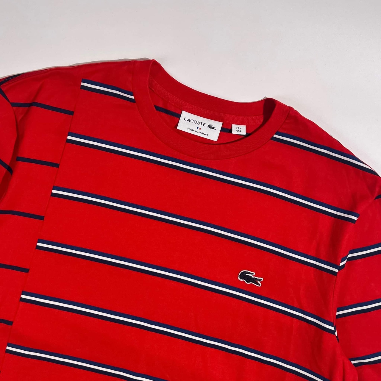 フランス製 LACOSTE ラコステ ボーダー 半袖 Tシャツ サイズ FR 5 /レッド系 メンズ