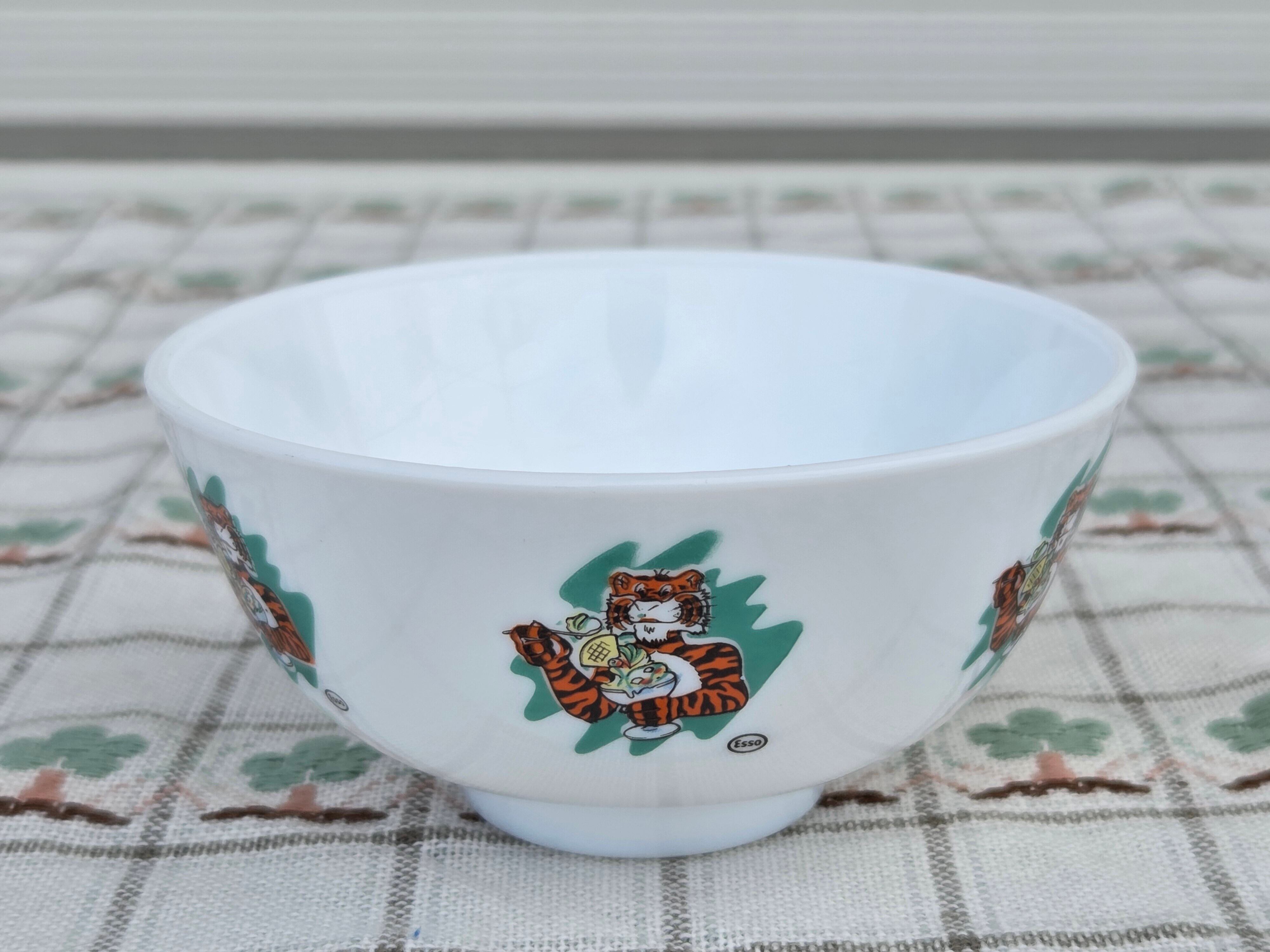 【Vintage】ESSOタイガー/アイスサンデー ミルクグラスボウル フランス arcopal/r218