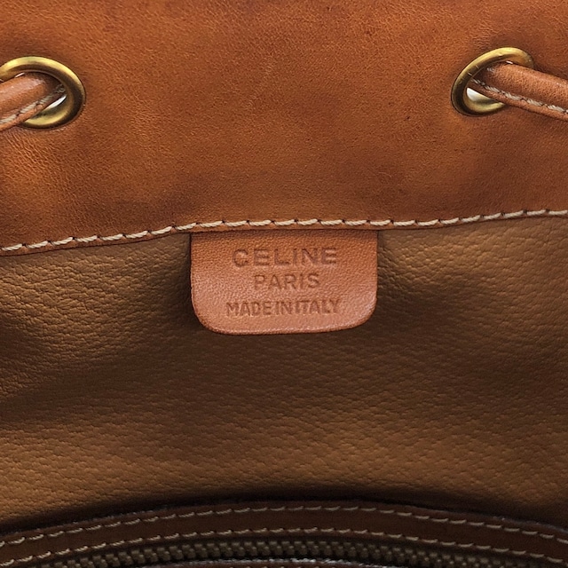 CELINE セリーヌ マカダム ショルダーバッグ ブラウン ブラゾン型押し PVC 巾着 vintage ヴィンテージ オールド fmd3v6