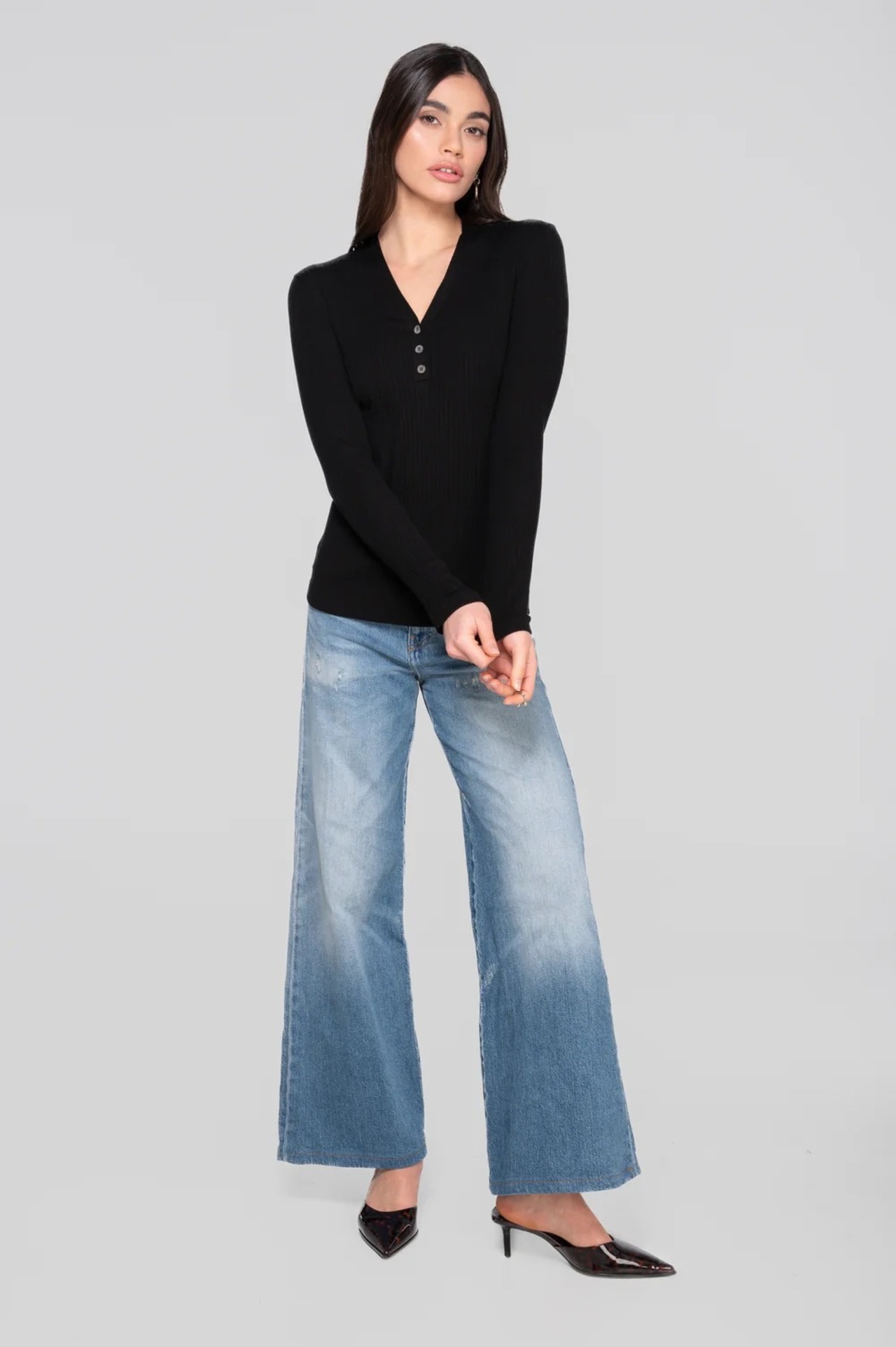 オスカリート コットン長袖ヘンリーシャツ ブラック 3サイズ