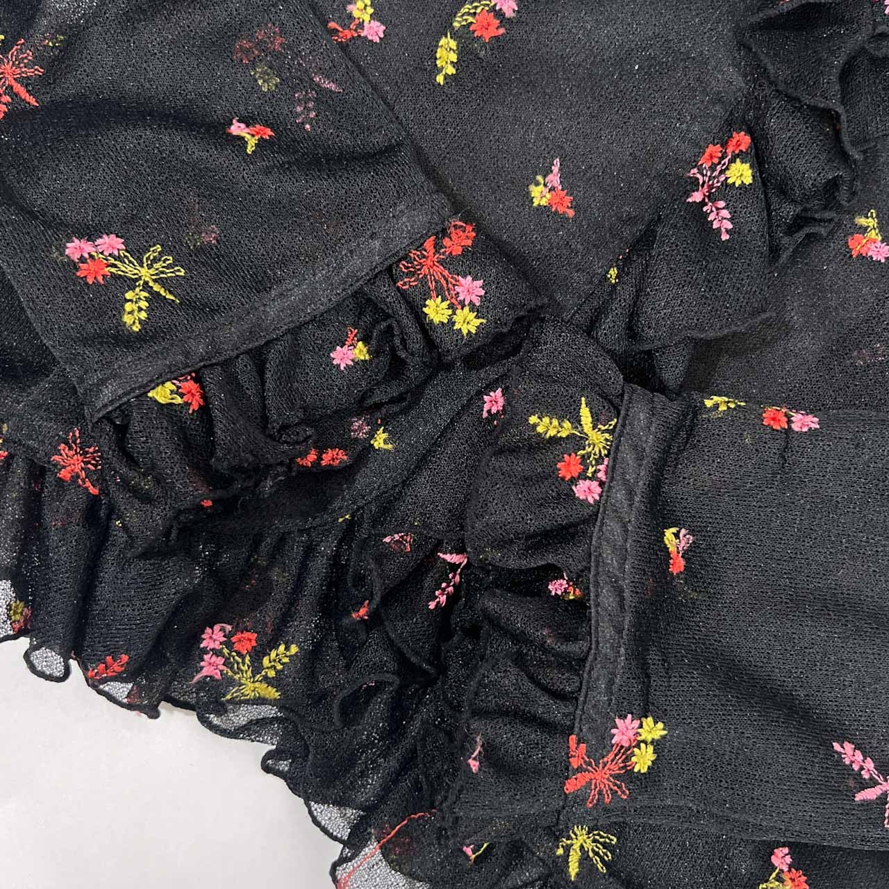 MARIAH 花柄 刺繍 シアー シースルー フリルジャケット ブラウス /黒 ブラック/日本製/ビンテージ