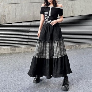 VINTAGE PLAID PANEL HIGH WAIST MIDI SKIRT M-17206