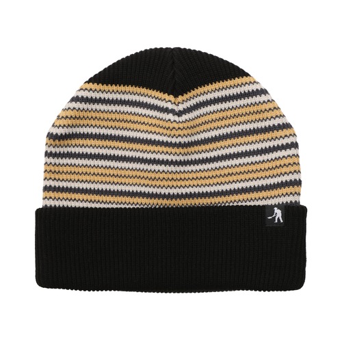PASS PORT / STRIPED ORGANIC KNIT BEANIE BLACK