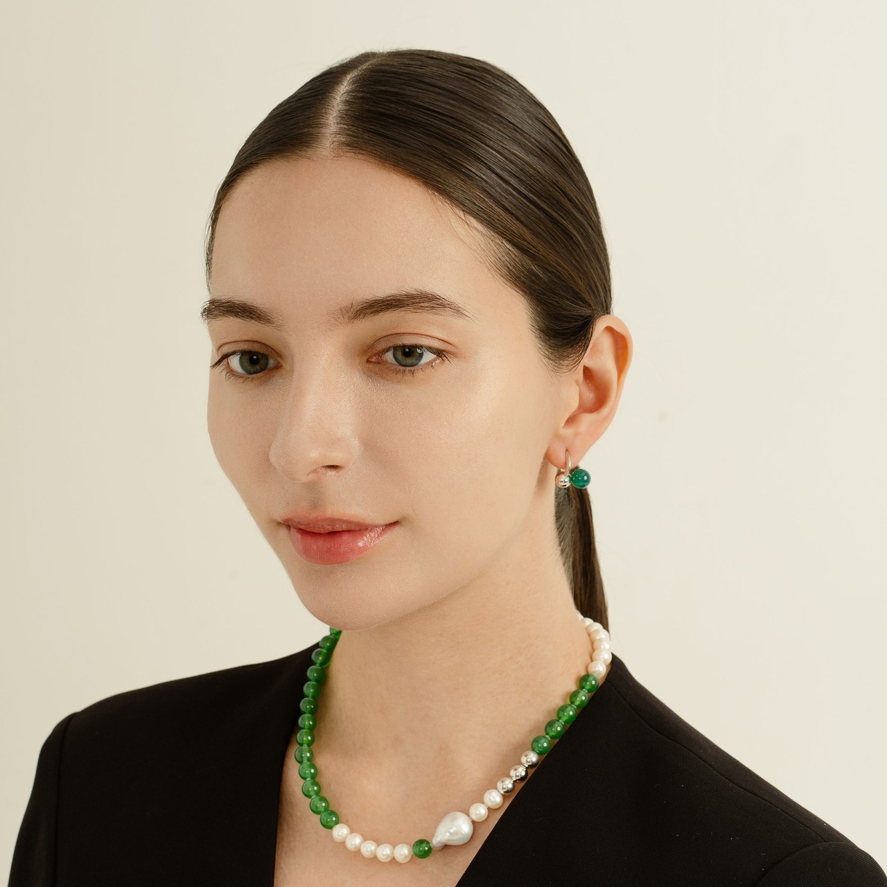 Pierced earring SMA29  グリーンカルセドニーピアス