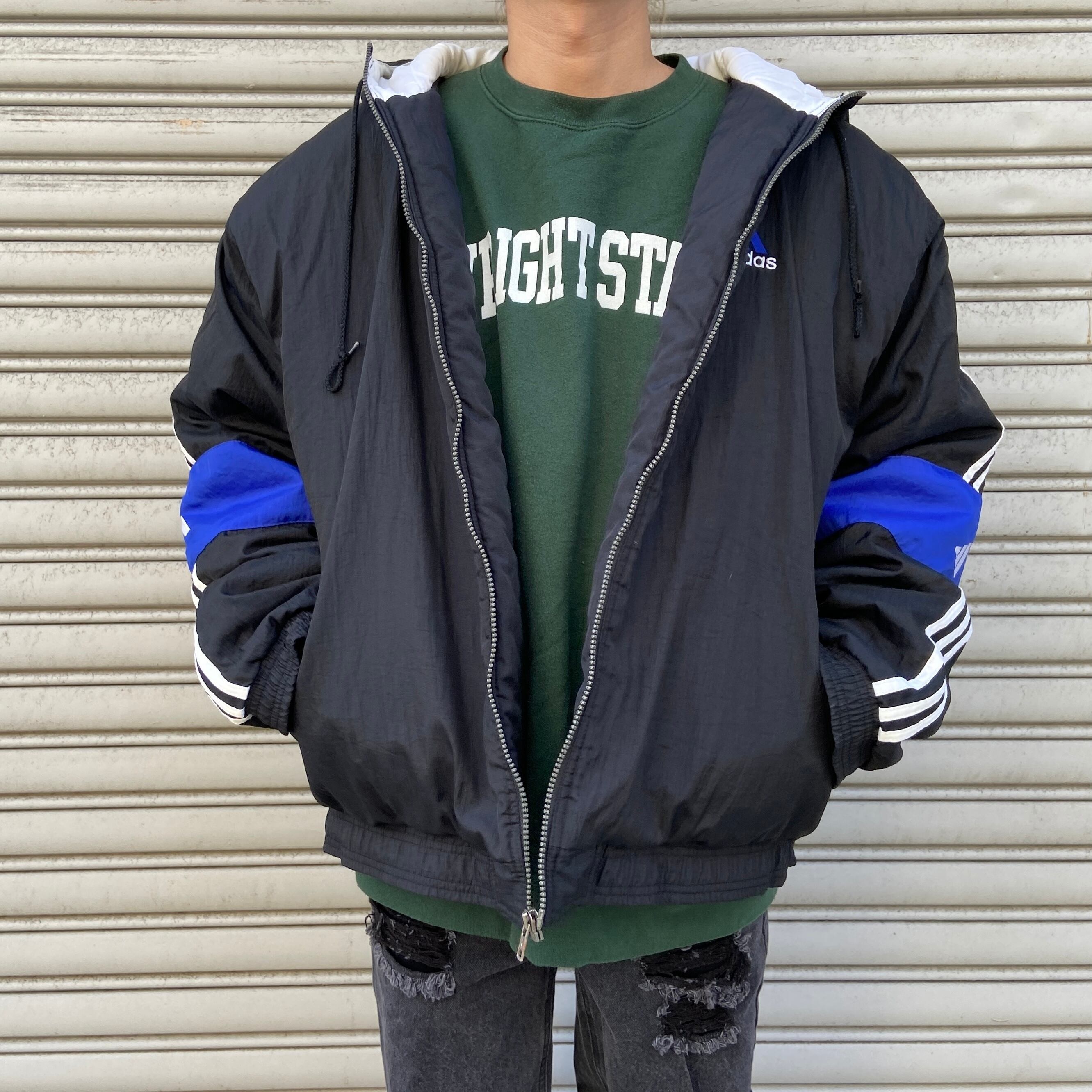 【セール 登場から人気沸騰】 パフォーマンスロゴ 中綿入りナイロンパーカー adidas 90s 黒 Uan 古着屋 | L ジャケット・アウター