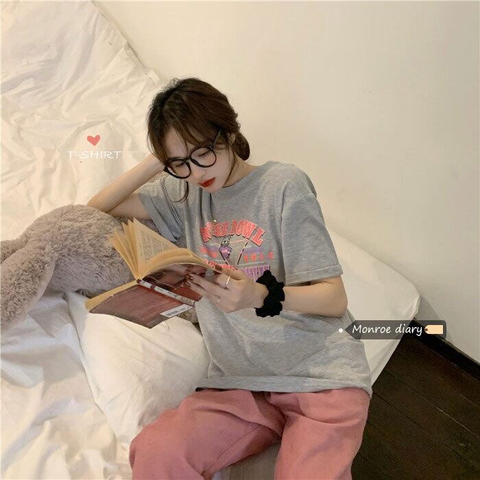 ルーズグレーTシャツ シャツ スプリングスタイルラウンドネック 春物 Oネック モンロー73385491385