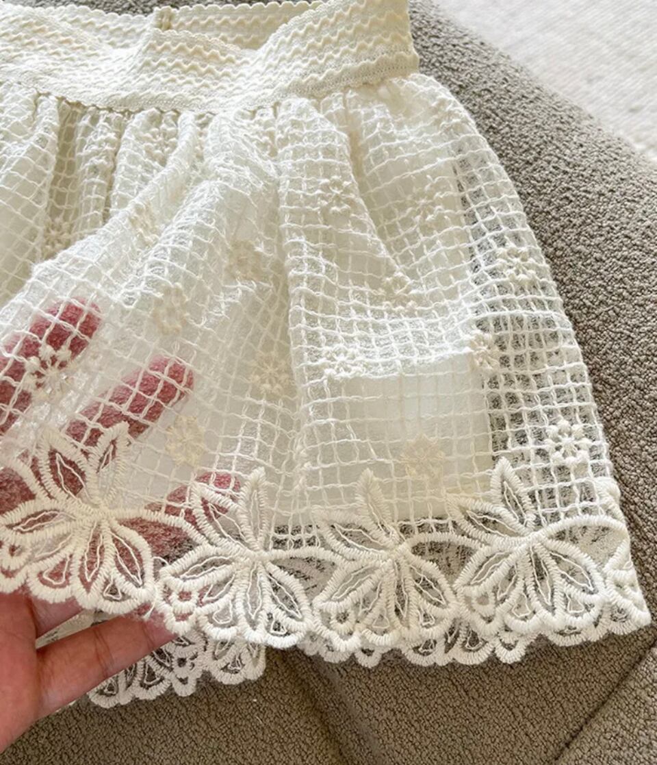 サマーレースキュロットスカート••••••••スカート 春夏 ショートパンツ メッシュ キッズ ベビー フォト 撮影 ナチュラル 韓国 海外子供服 女の子 プリンセス 刺繍