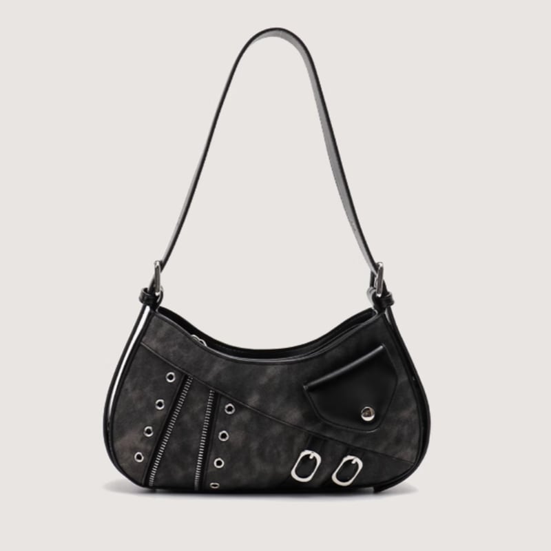 flap closure crescent shape zipper opening half-moon shoulder bag la1378