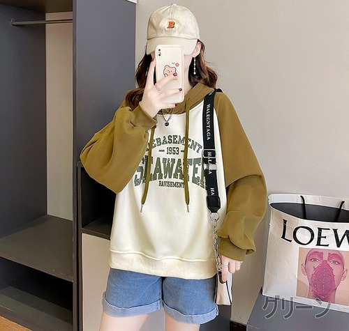 【秋冬新作】裏起毛ファッションＴシャツ♪グリーン/ブラック/ブルー3色展開◆#sebotv-2d48377