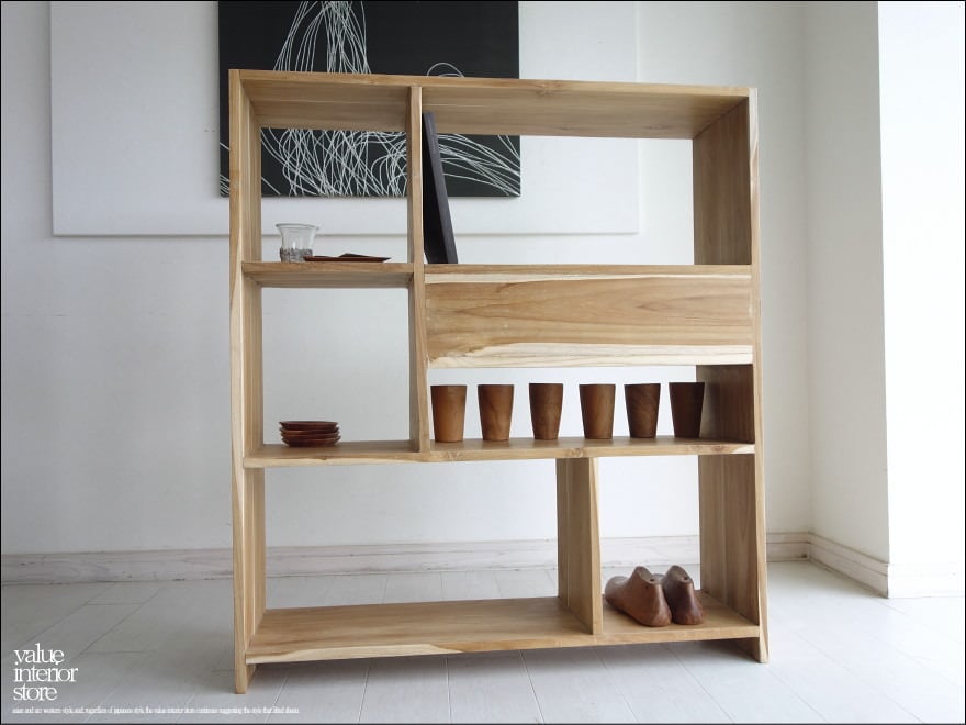 チーク総無垢 シェルフ引出二杯N 本棚 収納棚 ナチュラル 飾り棚 書棚