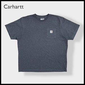 【Carhartt】Cロゴ スクエアロゴ ラベル ポケット 半袖 Tシャツ カーハート X-LARGE ビッグシルエット T-SHIRTS LOOSE FIT ポケt ワーク系 ダークグレー US古着