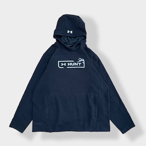 【UNDER ARMOUR】2XL ビッグシルエット パーカー HUNT ロゴ プリント スウェット フーディー hoodie プルオーバー アンダーアーマー フードロゴ us古着