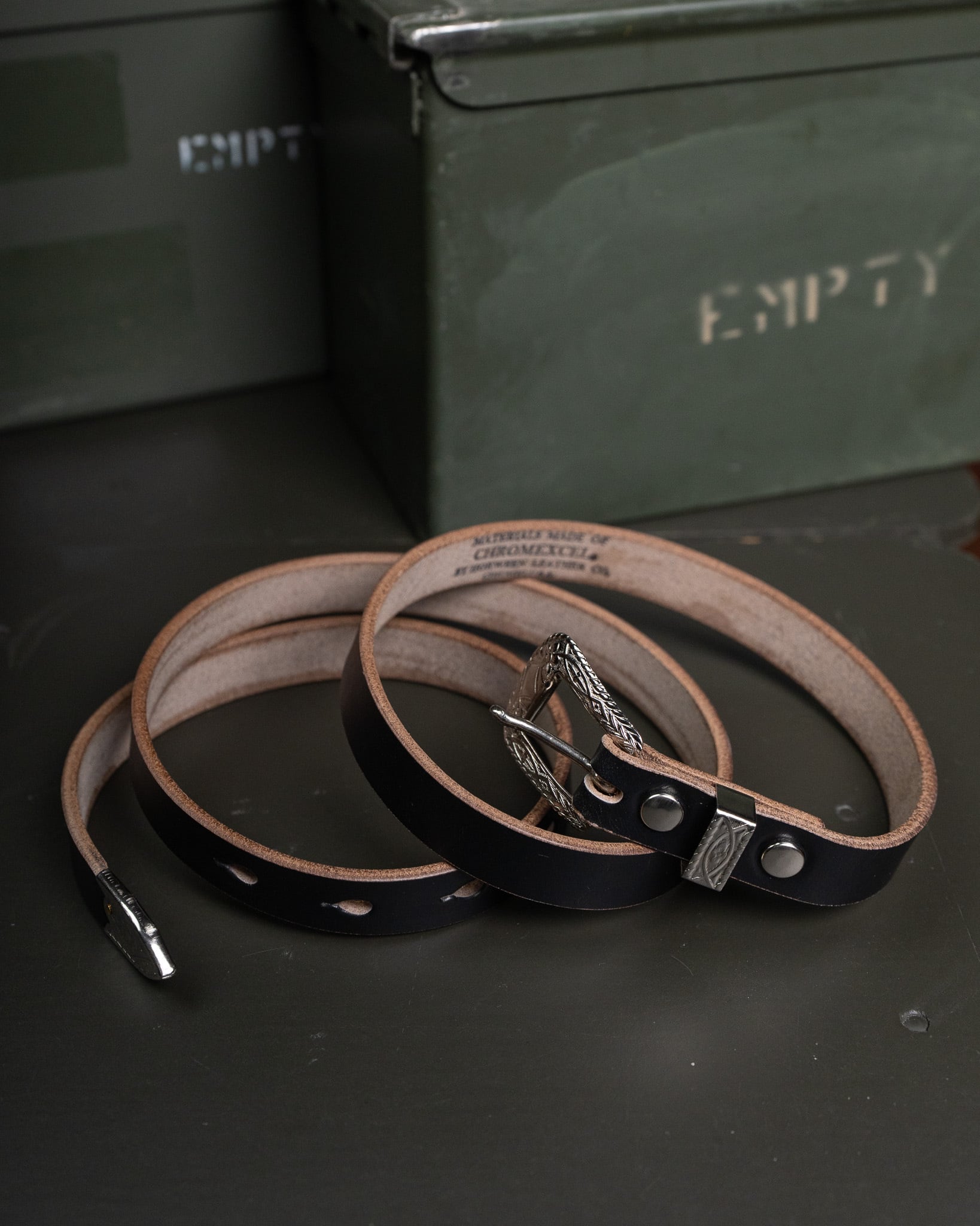 Button Works】N&J x BW Western Buckle Chromexcel Narrow Belt #3