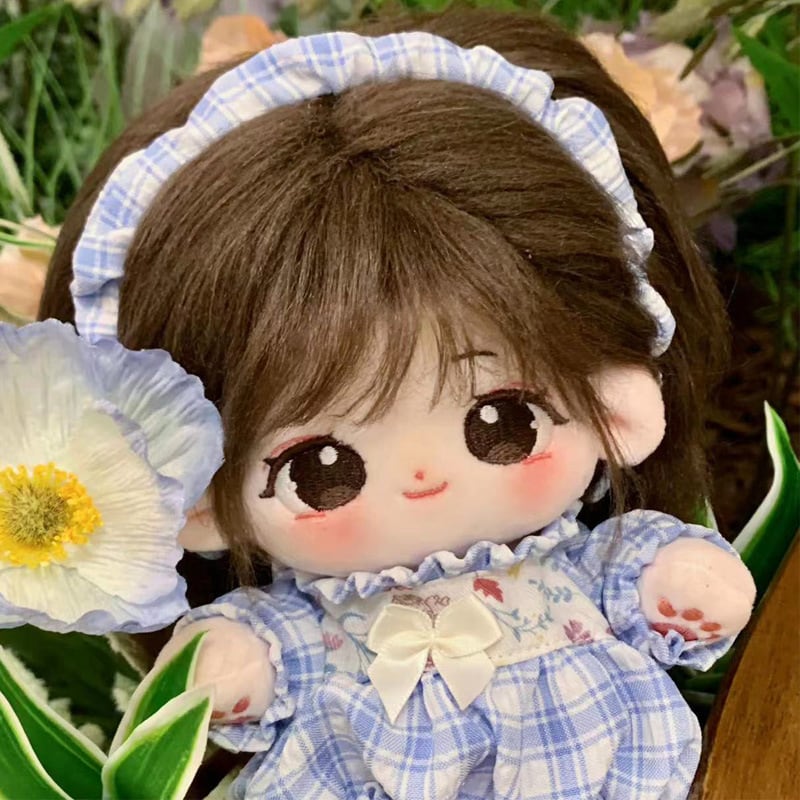 20cmぬいぐるみ用 かわいい 夏 チェック柄ワンピース+ヘアリボン 着せ