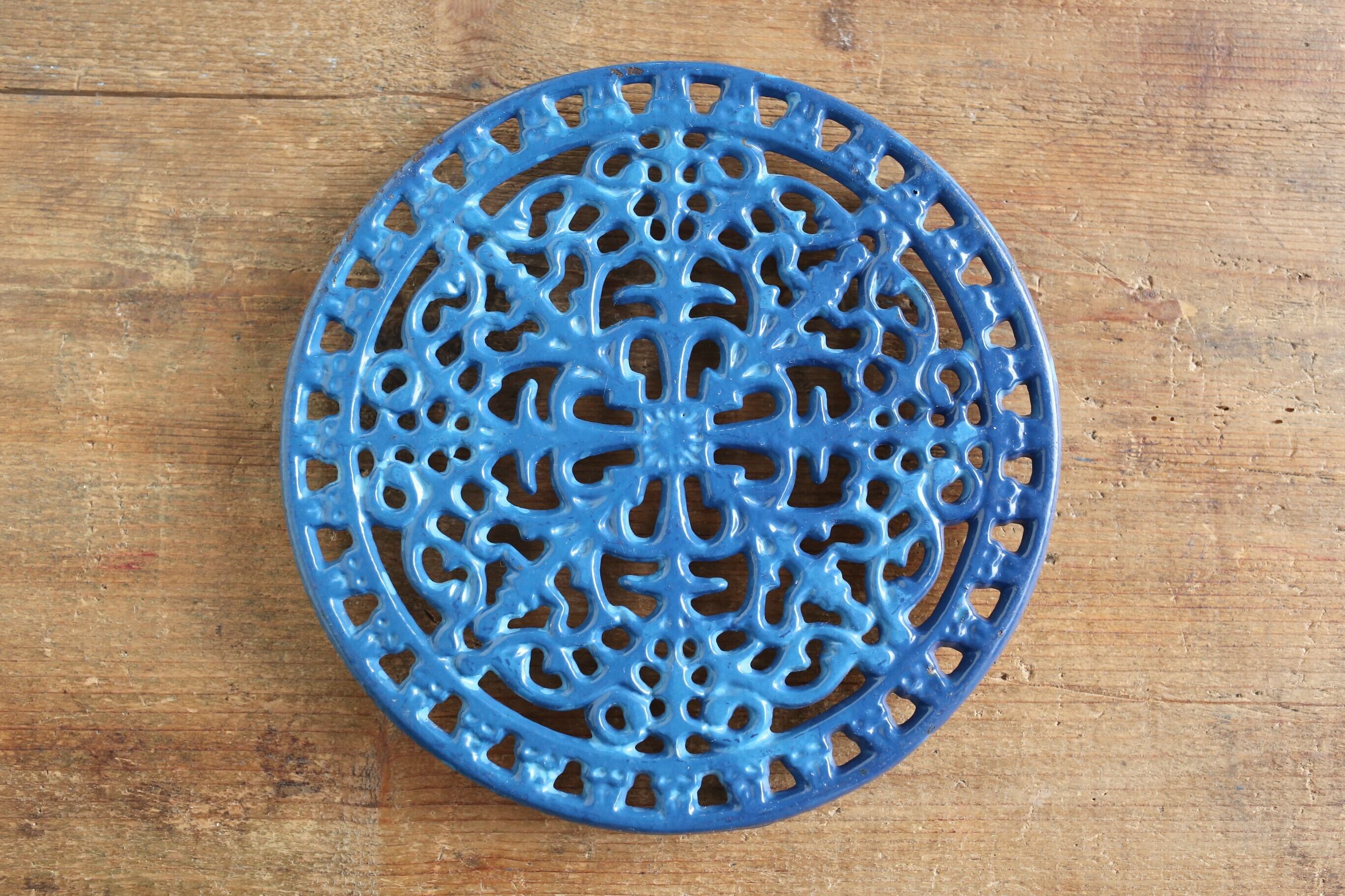 フランス アンティーク ヴィンテージ 鍋敷き トリベット 鋳物 アイアン製 ブルー N-02781