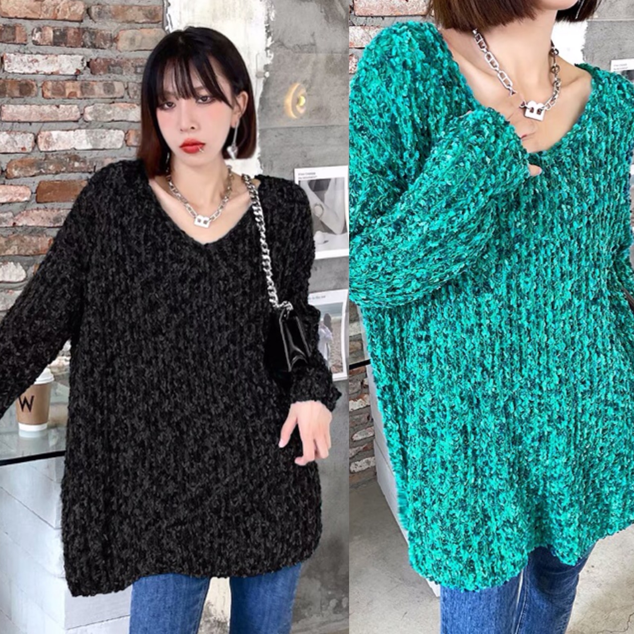 2カラー 】セーター 黒 緑 ニット トップス | LOVEYsmileSHOP