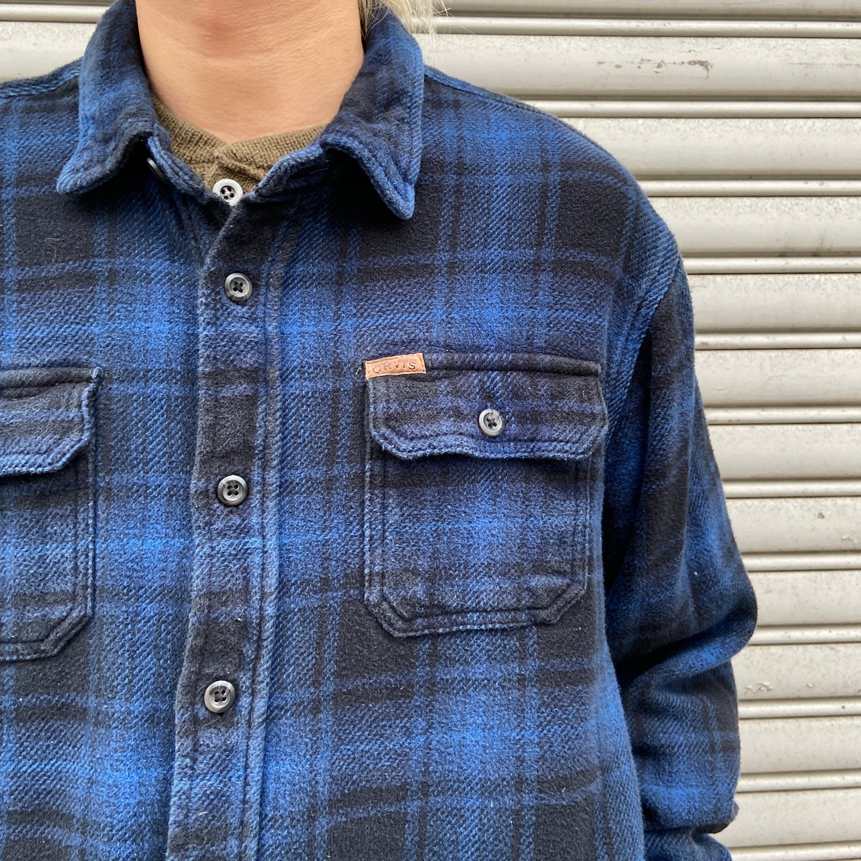 ORVIS オービス ヘビーネルシャツ サイドポケット付き XL 紺 黒 | 古着