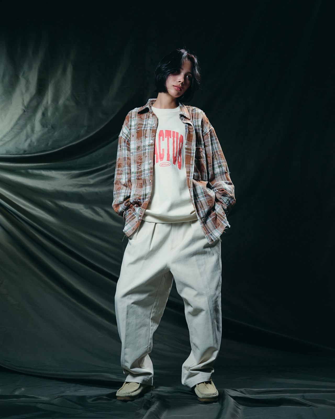 【#Re:room】CACTUS VINTAGE CRACK PRINT SWEAT TRAINER［REC867］