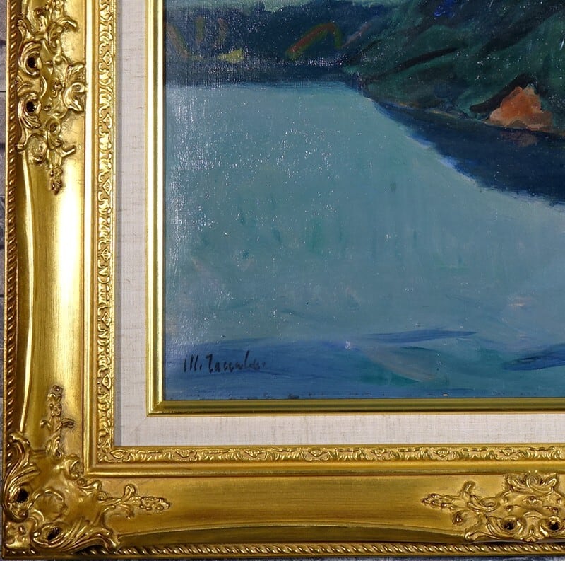 送料無料】田辺三重松「風景(摩周湖)」 油彩画 F8号 鑑定登録 送料無料】田辺三重松「風景(摩周湖)」 油彩画 F8号 鑑定登録