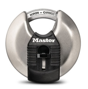 【在庫のみ】Master Lock (マスターロック) 南京錠 鍵式 円盤型 プロ仕様 防錆 屋外 鍵穴カバー付 ハイセキュリティ 本体幅70mm 吊高内径16mm 防犯 マグナム M40JAD