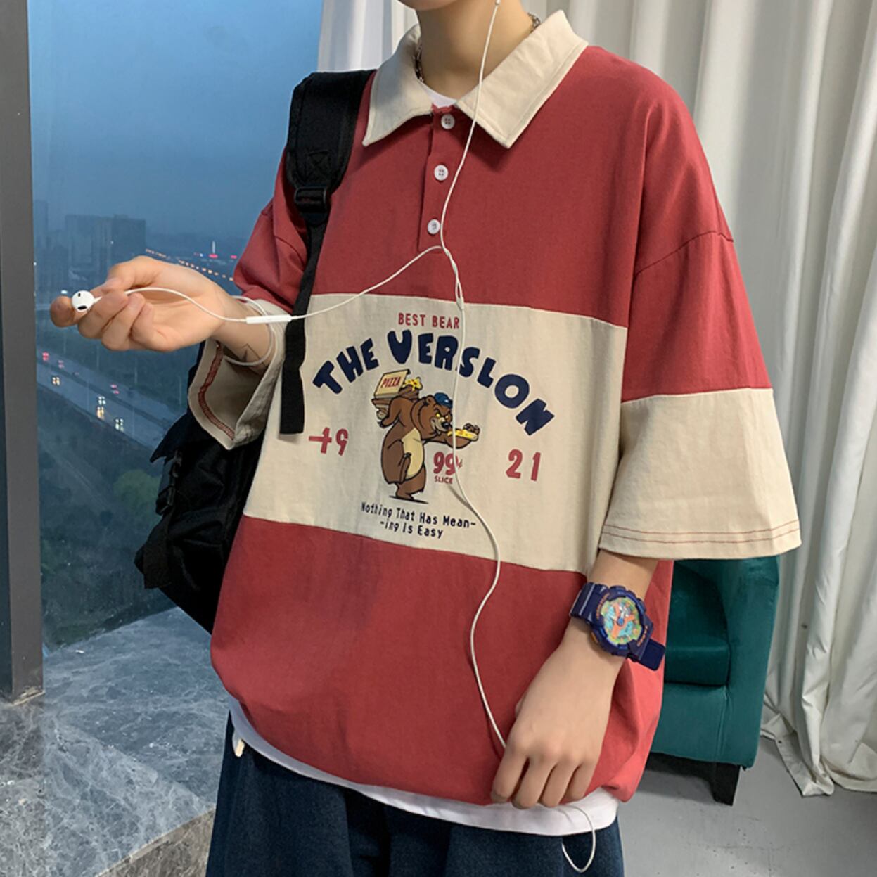 レトロキャラプリントポロシャツ 韓国ファッション通販 Nosweat