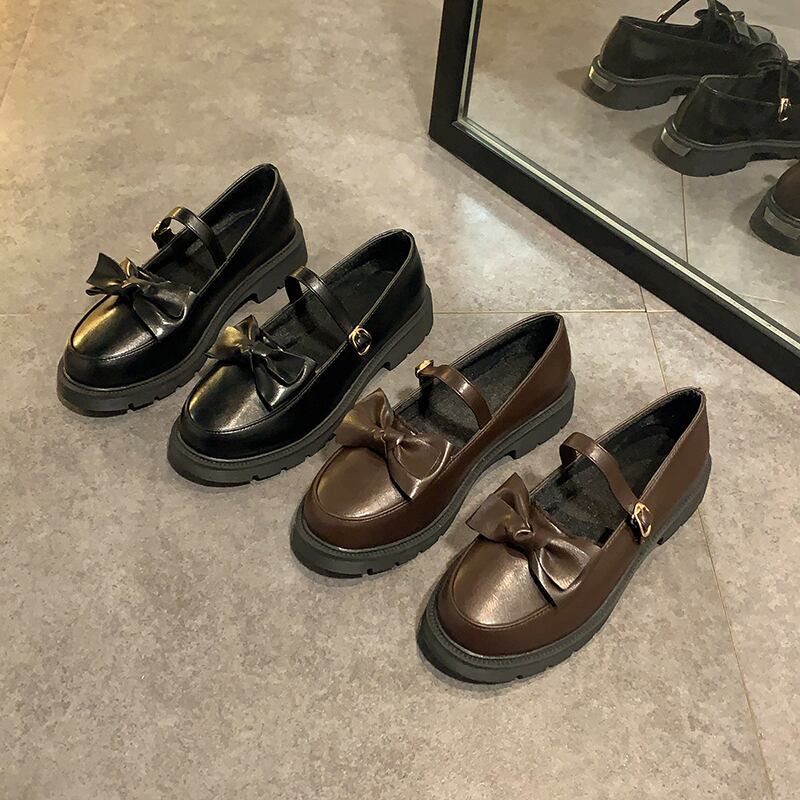 スタイルレザースプリングシングルリボン 靴 シューズ 春物 ラウンドトー 部族の婦人靴19997967783