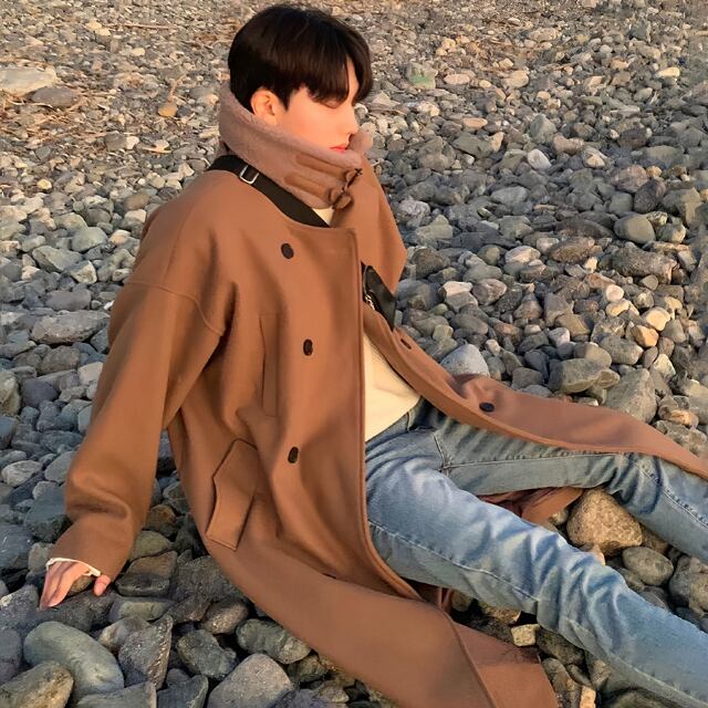 【予約販売】コート ロング丈 メンズ ベージュ ブラック 襟ボア シンプル 男前 シック 韓国 オーバーサイズ 綺麗め 冬コート 防寒 ビジネス 通勤 防寒 お洒落 こなれ感 ベーシック 秋冬 大きいサイズ M/L/XL