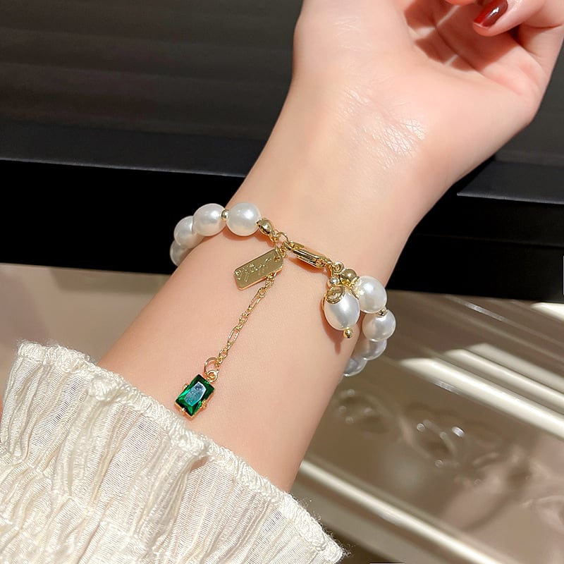 ブレスレット レディース エメラルドグリーン風 パールブレスレット