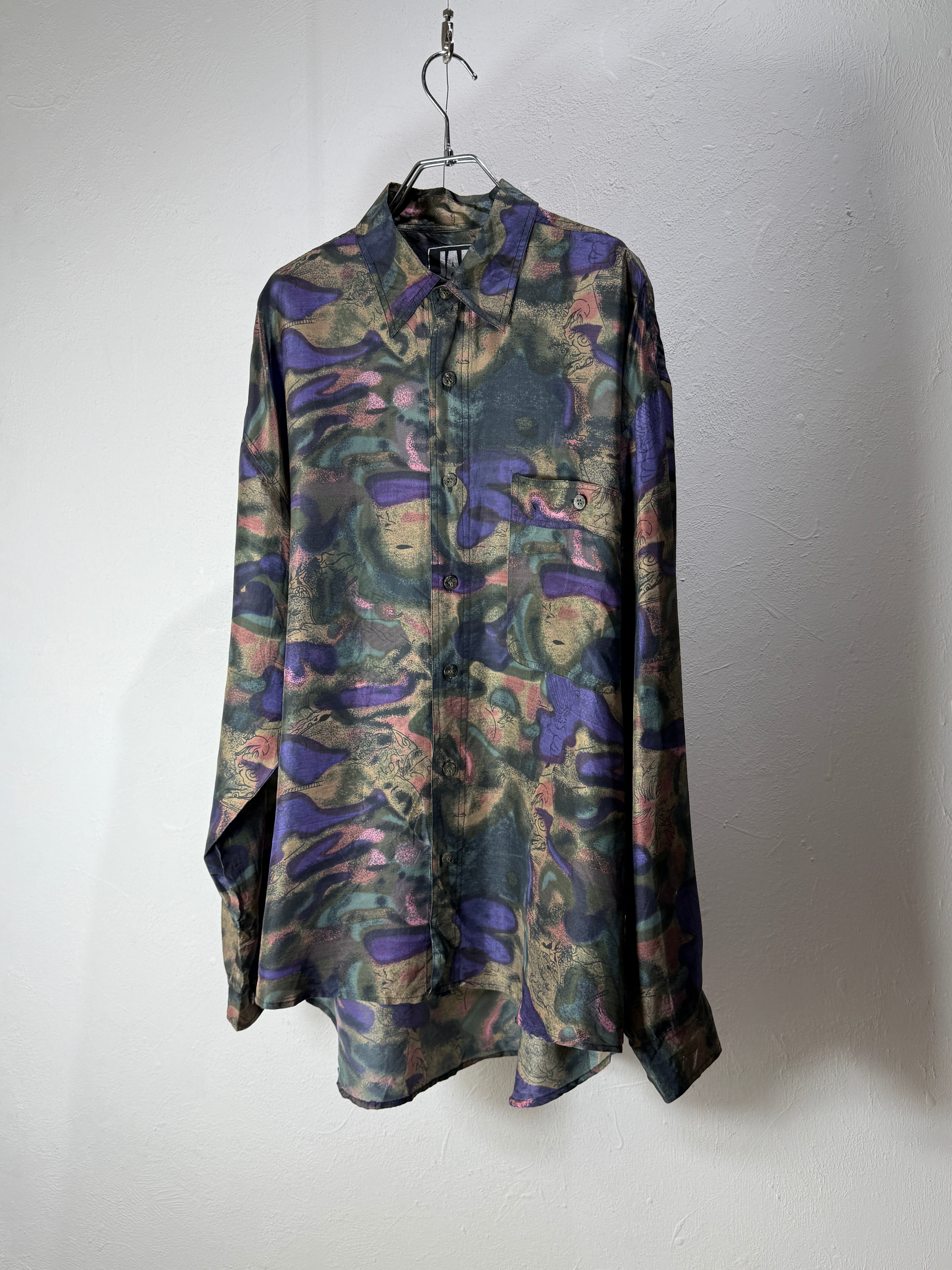 90s USA abstract art silk shirt