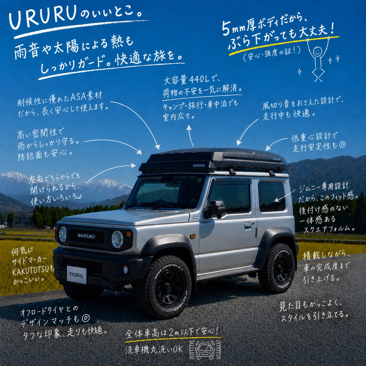 URURU】ジムニー専用ルーフボックス | TIGRAL