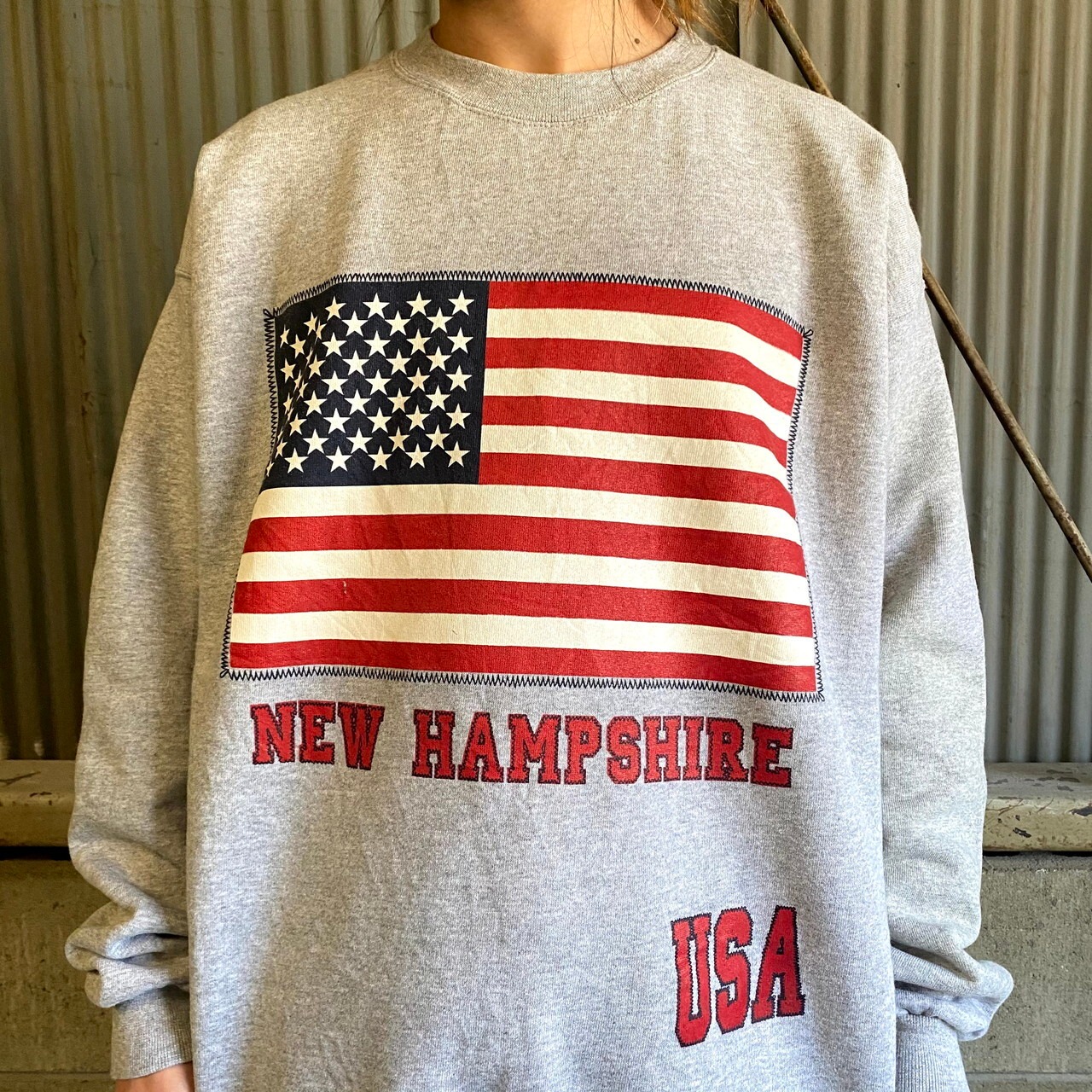 ビッグサイズ USA製 USAフラッグ プリント スウェット メンズXXL 古着 