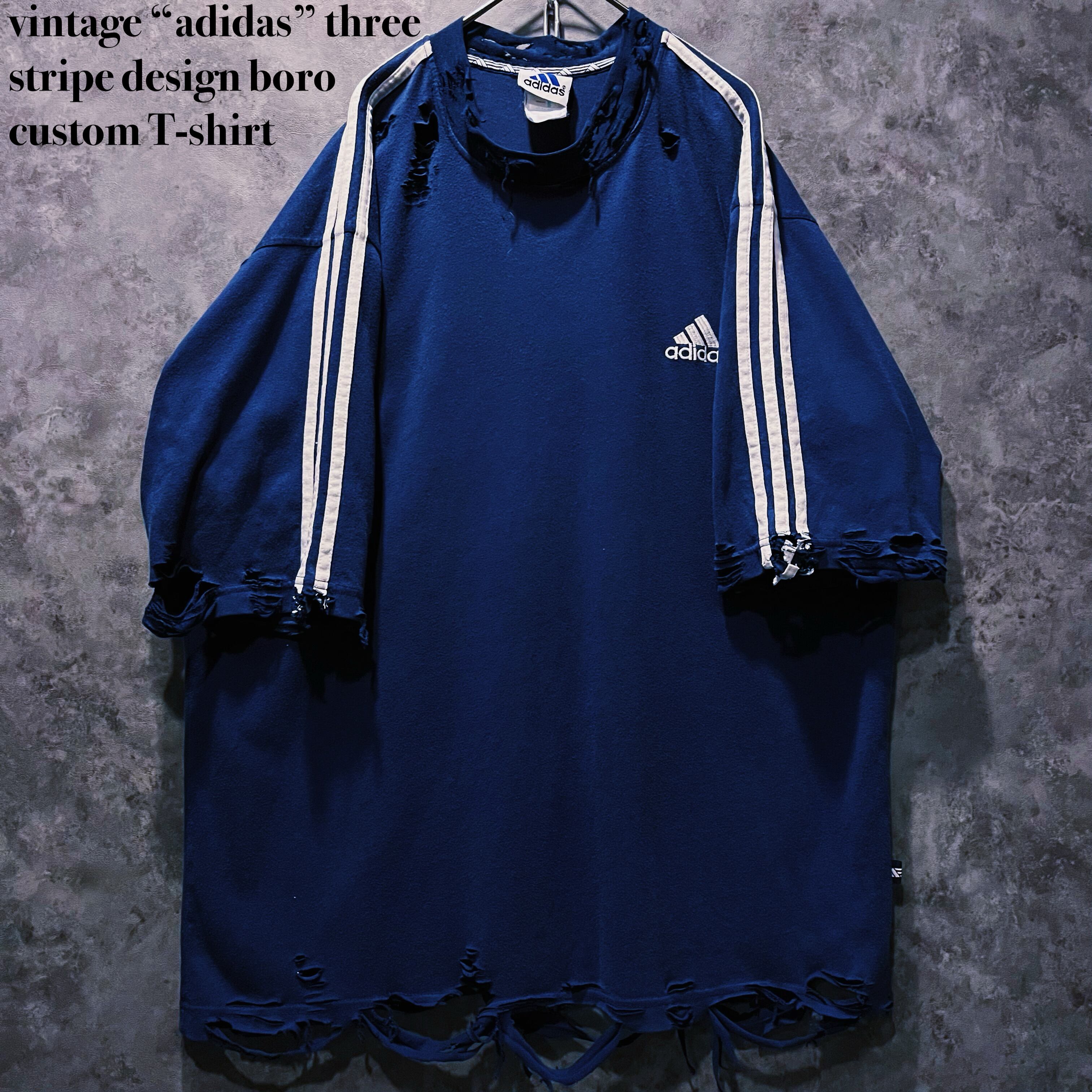 【doppio】vintage “adidas” three stripe design boro custom T-shirt