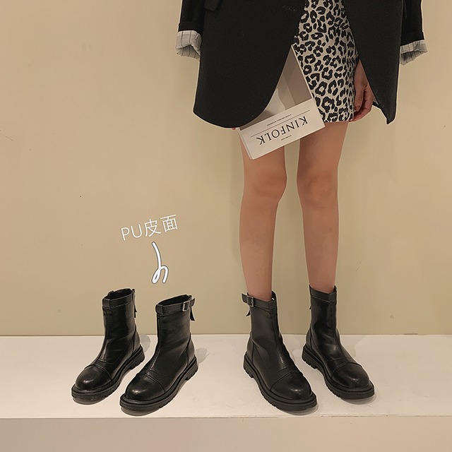 ブーツショートウィンタースタイルレッドバックル 靴 シューズ 冬物 フェイクシューズ67217019469