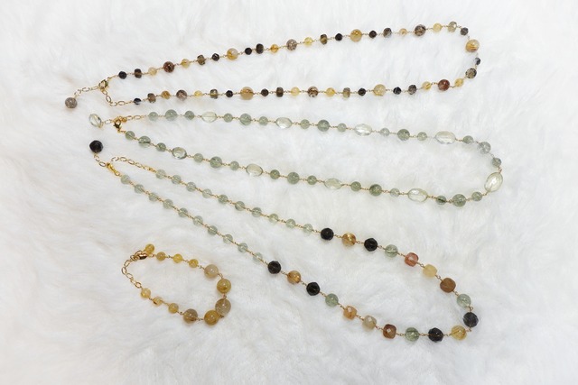 《Abundance ルチルクォーツ》マルチカラールチル＆スモーキークオーツ  ネックレス＆ピアスセット