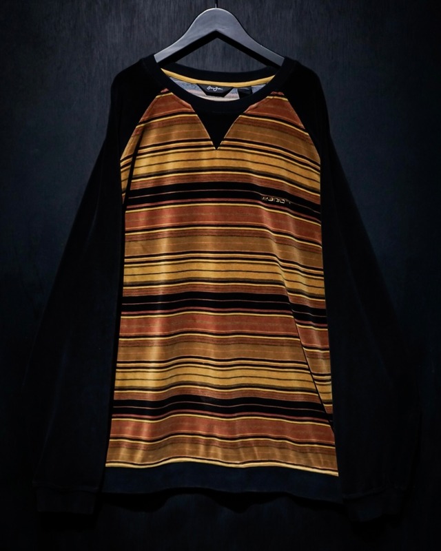 【WEAPON VINTAGE】"Sean John" Horizontal Stripe Vintage Loose Velour Pullover