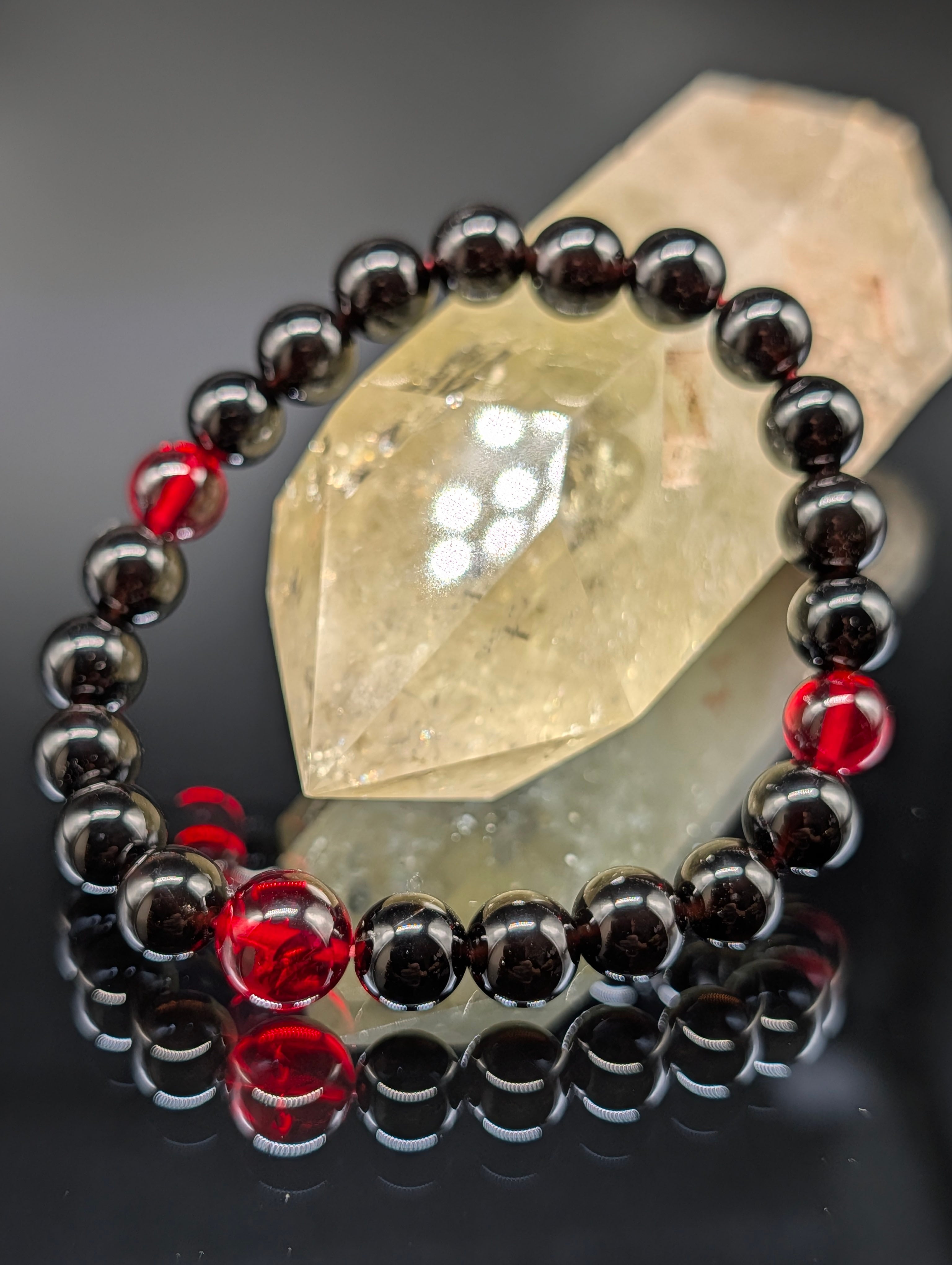 お纏め★天珠5Aレッドアンバー×レッドアンデシン+魔除け モリオン ブレスレット 最高品質・鑑別済み・金運・健康】モリオン・レッドアンバー 8mm・2天